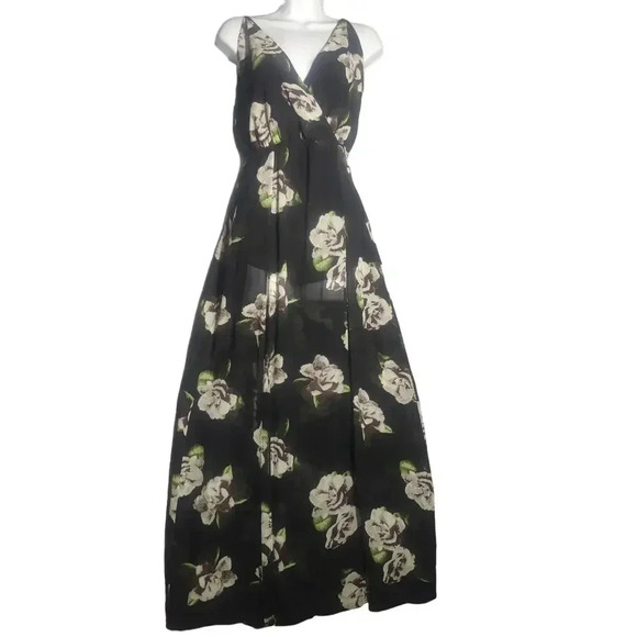 Cotton Candy Dresses & Skirts - Cotton Candy LA Sheer Floral Maxi Two Slits Built in Romper V Neck
